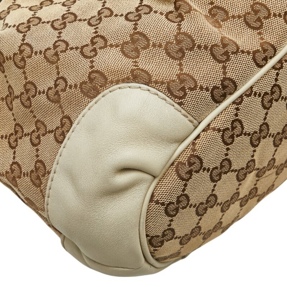 Gucci Beige White Shoulder Handbag Canvas Leather Bag Sukey Tan GG - Picture 4 of 9